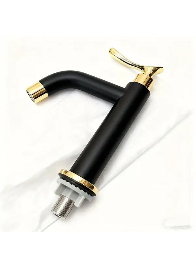Deluxe Black Golden Single Hole Bathroom Faucet 304 Stainless Steel Copper Sink Tap - Image 1