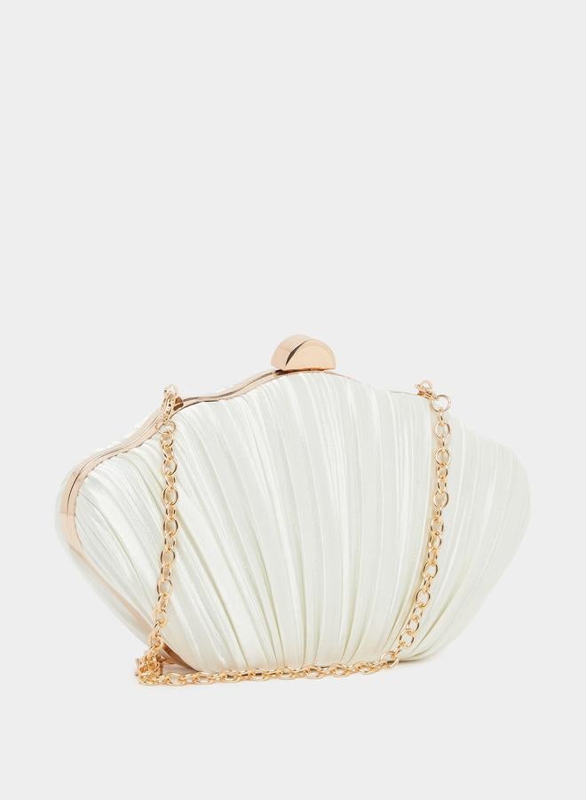 Styli White Pleated Clutch Bag with Chain Strap - Image 1