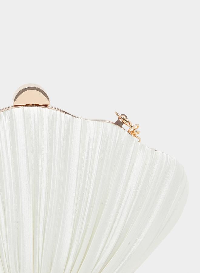 Styli White Pleated Clutch Bag with Chain Strap - Image 3