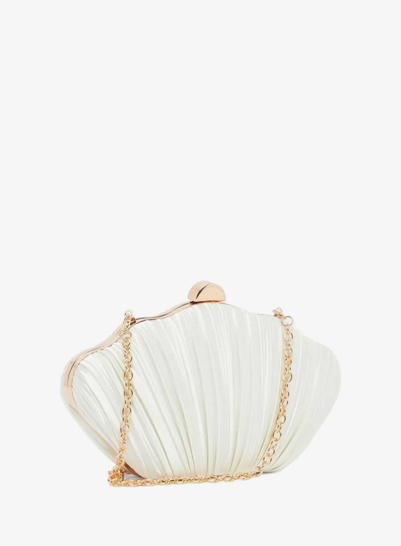 Styli White Pleated Clutch Bag with Chain Strap