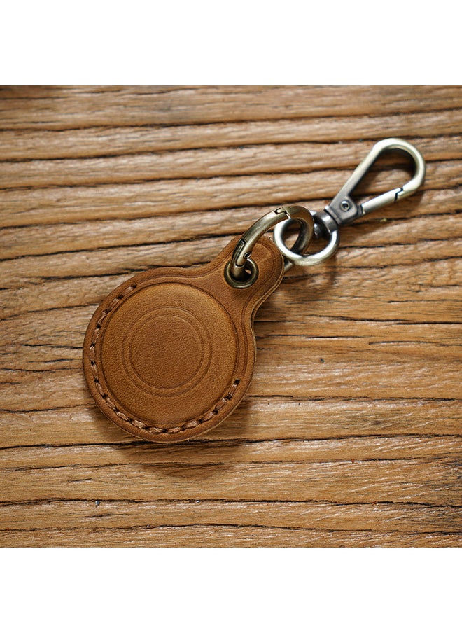 Generic - Suitable For Apple Airtag Protective Case Cowhide Pet Anti-loss Keychain Positioning Tracker Leather Case Spot-Color:Crazy Horse Daizi - Image 1