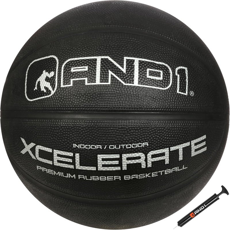 AND1 Xcelerate Rubber Basketball Official Regulation Size 7 295 inches Deep Channel Construction Streetball Made for Indoor Outdoor Basketball Games