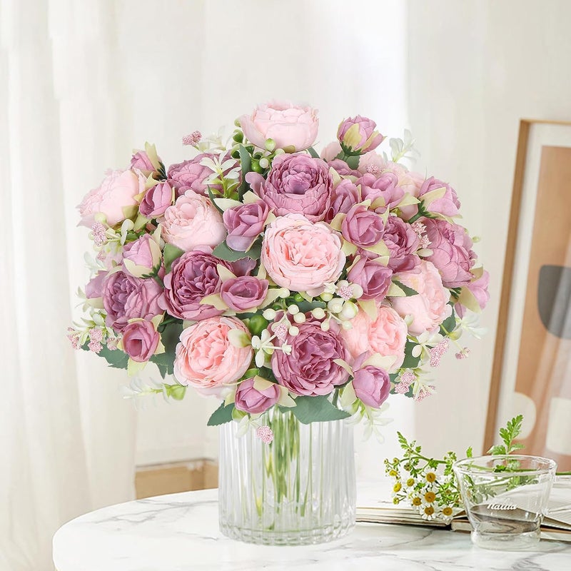 SOMYTING Artificial Flowers, Faux Peony Bouquet 4 Bundles Silk Peonies Bouquets Fake Peonies for Wedding Party Centerpiece Table Home Decor (Mixed Pink) - Image 3
