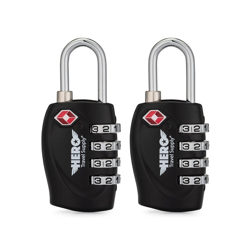 Hero Travel Supply قفل حقائب السفر من هيرو (عبوة من 2) معتمد من TSA، قفل برقم سري مكون من 4 أرقام للسفر، الحقائب، الخزائن، حقائب الظهر - Image 1