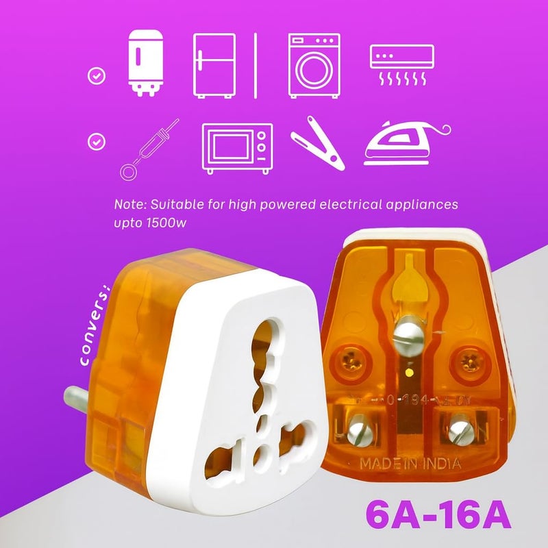AEMVEE 6A to 16A Converter Plug Heavy-Duty 6 Amp to 16 Amp Socket Adapter for AC, Refrigerator, Geyser & Heavy Appliances Universal 3-Pin 16A Extension Compatible Pack of 1 - Image 5