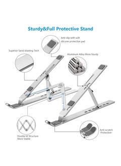 Excefore Silver Laptop Stand, Laptop Holder Riser Computer Stand, Adjustable Aluminum Foldable Portable Notebook Stand, Compatible with MacBook Air Pro, HP, Lenovo, Dell, More 10-15.6” Laptops and Tablets  - Image 4