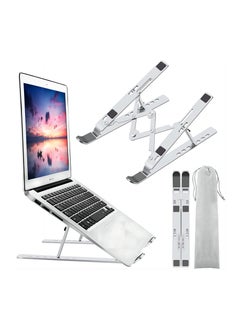 Excefore Silver Laptop Stand, Laptop Holder Riser Computer Stand, Adjustable Aluminum Foldable Portable Notebook Stand, Compatible with MacBook Air Pro, HP, Lenovo, Dell, More 10-15.6” Laptops and Tablets  - Image 1
