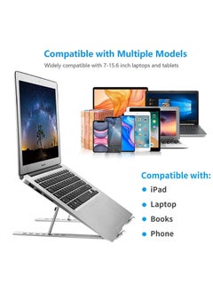 Excefore Silver Laptop Stand, Laptop Holder Riser Computer Stand, Adjustable Aluminum Foldable Portable Notebook Stand, Compatible with MacBook Air Pro, HP, Lenovo, Dell, More 10-15.6” Laptops and Tablets  - Image 5
