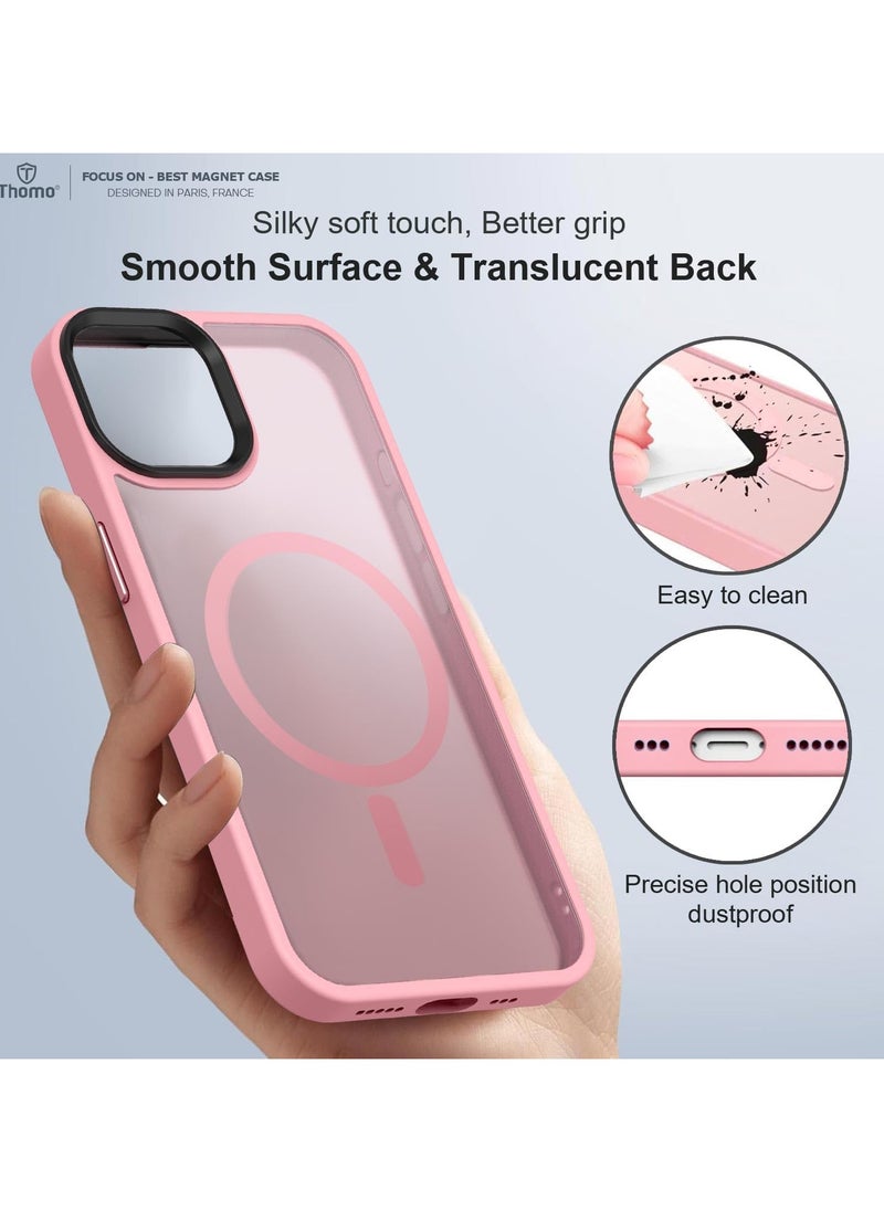 Generic - Magnetic Case For iPhone 12/12 Pro Case Compatible with MagSafe Military Grade Protection Shockproof Translucent Matte Case Anti Scratch Shockproof Phone Case (Pink) - Image 1
