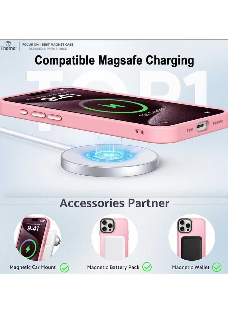 Generic - Magnetic Case For iPhone 12/12 Pro Case Compatible with MagSafe Military Grade Protection Shockproof Translucent Matte Case Anti Scratch Shockproof Phone Case (Pink) - Image 1
