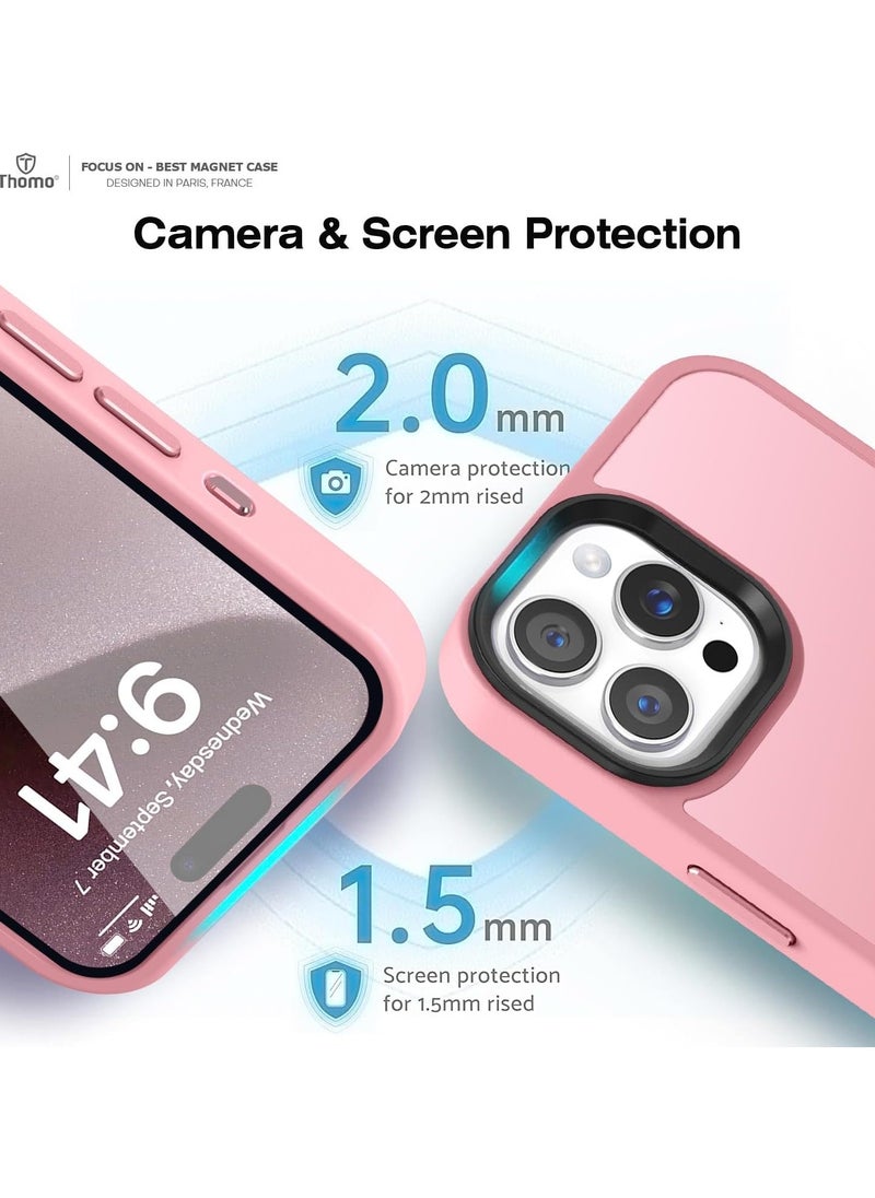 Generic - Magnetic Case For iPhone 12/12 Pro Case Compatible with MagSafe Military Grade Protection Shockproof Translucent Matte Case Anti Scratch Shockproof Phone Case (Pink) - Image 1