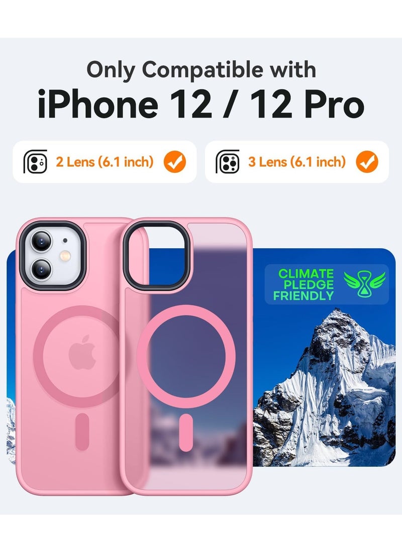 Generic - Magnetic Case For iPhone 12/12 Pro Case Compatible with MagSafe Military Grade Protection Shockproof Translucent Matte Case Anti Scratch Shockproof Phone Case (Pink) - Image 1