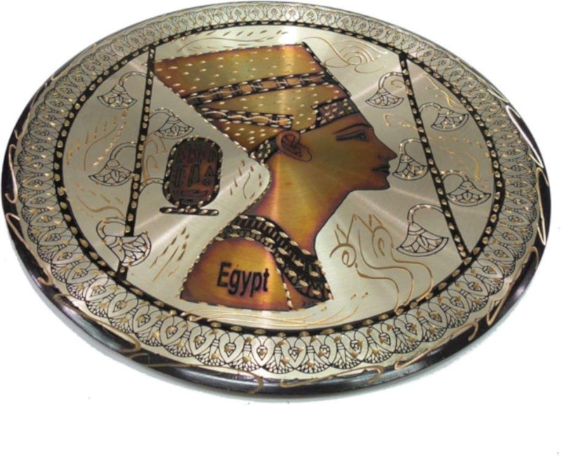 JAZZEEL Egyptian Hand-Made Copper Plate -30cm- Engraved with Queen Nefertiti - Authentic Pharaonic Wall Art Decor, Serving Tray, or Collectible Ancient Egypt Themed Gift Piece