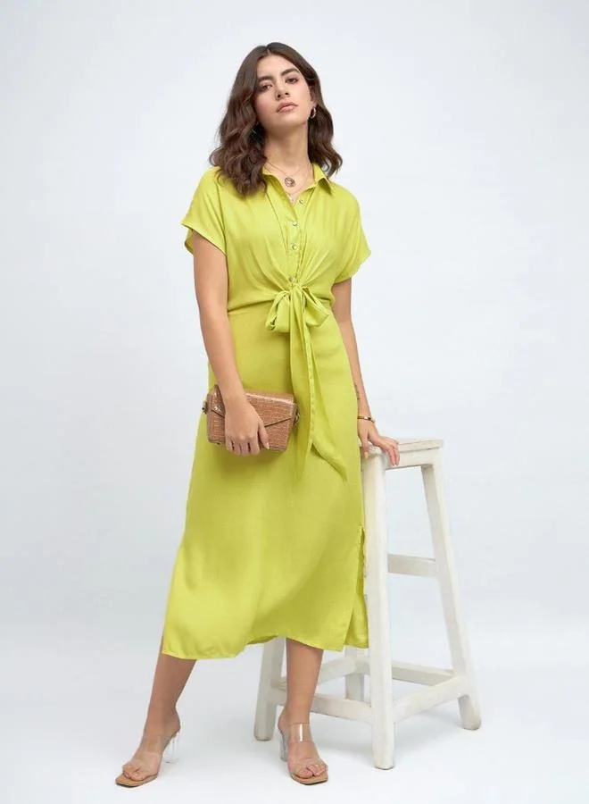 Dennis Lingo Belted Shirt Midi Dress with Tie Waist
