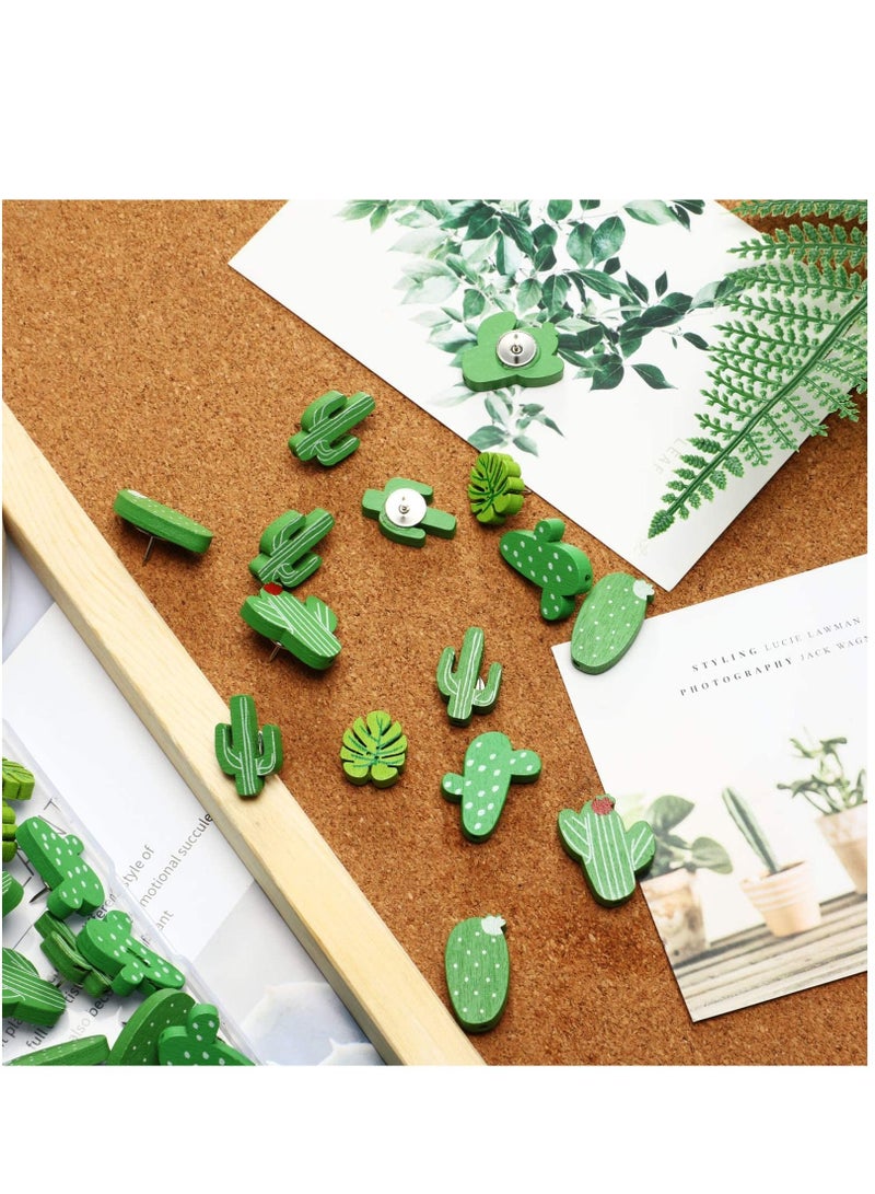 SYOSI Wooden Push Pins Cactus Palm Leaf Thumb Tack Decorative Cute Pushpins for Photos Wall Maps Bulletin Board or Cork Boards 50 Pieces - Image 4