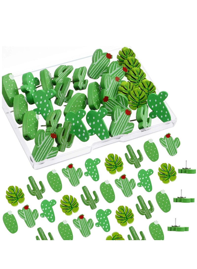 SYOSI Wooden Push Pins Cactus Palm Leaf Thumb Tack Decorative Cute Pushpins for Photos Wall Maps Bulletin Board or Cork Boards 50 Pieces - Image 1