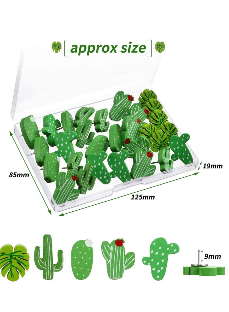 SYOSI Wooden Push Pins Cactus Palm Leaf Thumb Tack Decorative Cute Pushpins for Photos Wall Maps Bulletin Board or Cork Boards 50 Pieces - Image 3