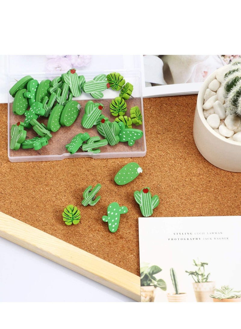 SYOSI Wooden Push Pins Cactus Palm Leaf Thumb Tack Decorative Cute Pushpins for Photos Wall Maps Bulletin Board or Cork Boards 50 Pieces - Image 5