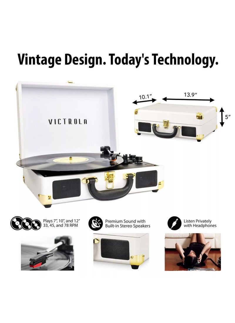 VICTROLA Victrola Journey Vintage Bluetooth Suitcase Vinyl Record Player Portable 3-Speed LP Turntable with Built-in Stereo Speakers Aux-In RCA Out Elegant Color  - Image 3