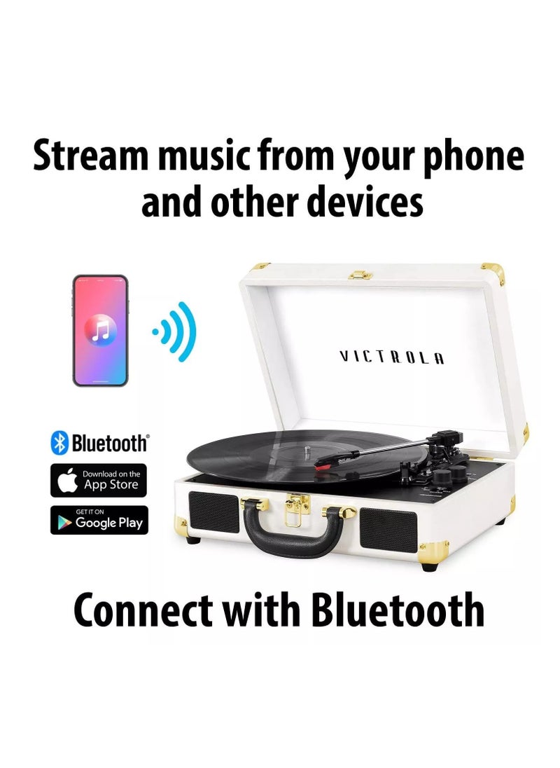 VICTROLA Victrola Journey Vintage Bluetooth Suitcase Vinyl Record Player Portable 3-Speed LP Turntable with Built-in Stereo Speakers Aux-In RCA Out Elegant Color  - Image 4