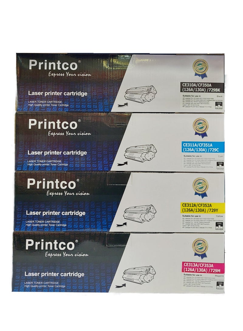 برينتكو متوافق مع خرطوشة حبر HP 126A البديلة لطابعات HP 126A CE310A CE311A CE312A CE313A تعمل مع طابعة الليزر Color Pro MFP M175 M275 CP1025nw (أسود، سماوي، أرجواني، أصفر، عبوة من 4 قطع) - Image 1
