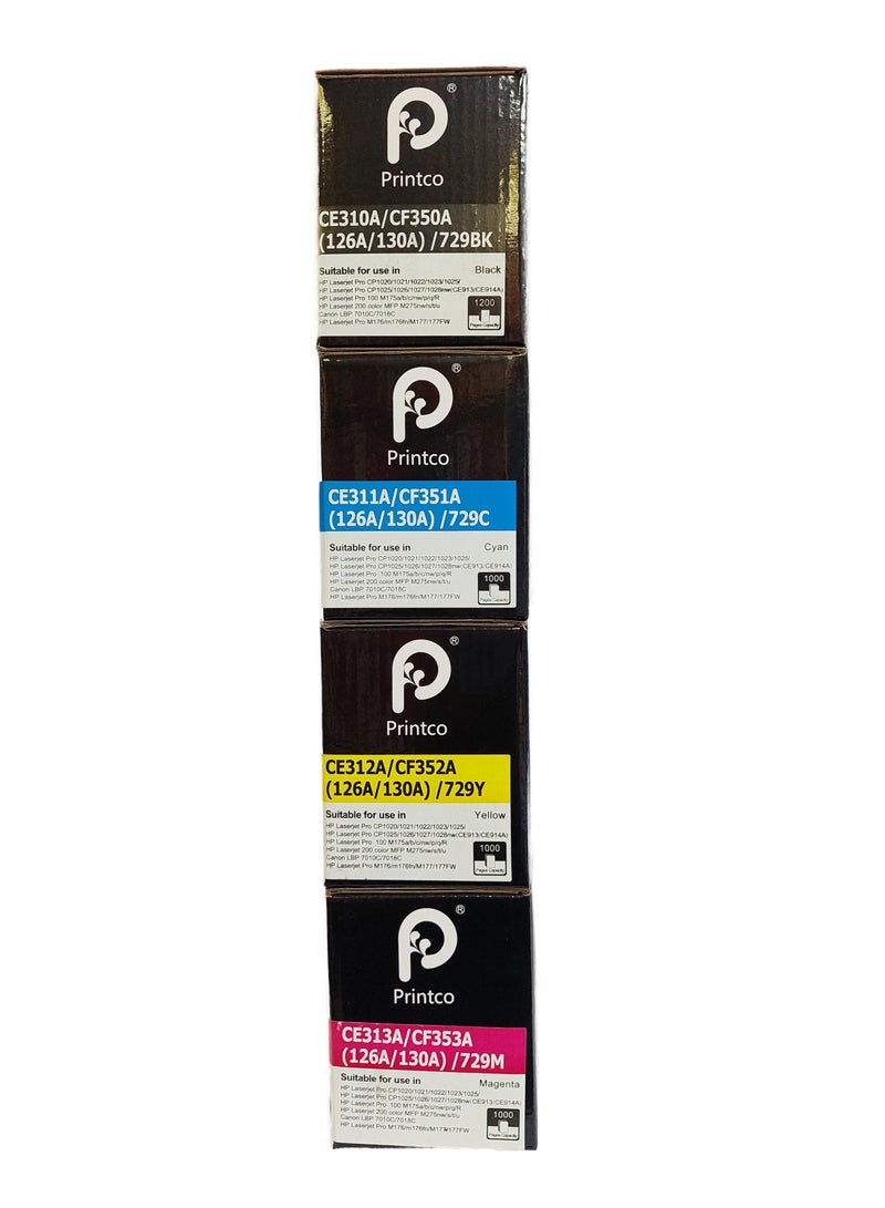 برينتكو متوافق مع خرطوشة حبر HP 126A البديلة لطابعات HP 126A CE310A CE311A CE312A CE313A تعمل مع طابعة الليزر Color Pro MFP M175 M275 CP1025nw (أسود، سماوي، أرجواني، أصفر، عبوة من 4 قطع) - Image 2