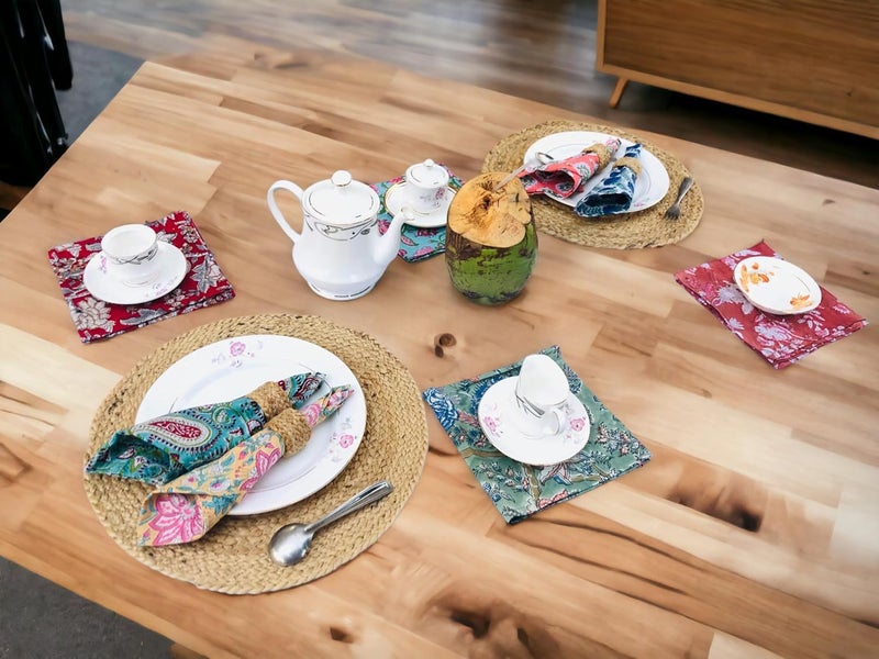 COTSILER Premium Handblock Cotton Napkin Set Floral Print Handmade for Dinner Event Thanksgiving Multicolor 18x18 Inch Set of 12 - Image 3