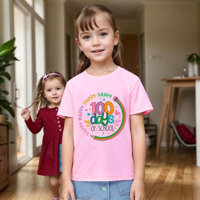 Geoyune 100 Days of School Shirt for Girls Toddler Graphic Short Sleeve Tshirt 100 School Days Tee Tops 3T - Image 3