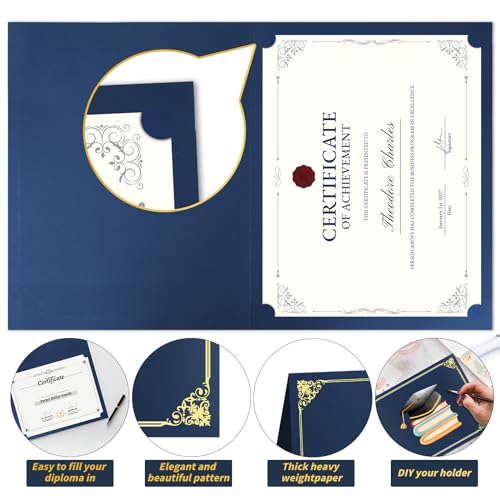 Oleitodh 150 Pcs Certificate Holders Bulk, Navy Blue Diploma Covers Gold Foil Border, Document Covers for Letter Size 8.5x11" Award Certificates, Cardstock, Document Papers, Graduation - Image 4