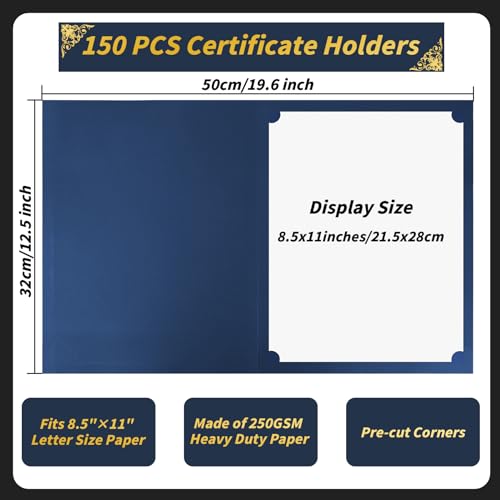 Oleitodh 150 Pcs Certificate Holders Bulk, Navy Blue Diploma Covers Gold Foil Border, Document Covers for Letter Size 8.5x11" Award Certificates, Cardstock, Document Papers, Graduation - Image 2