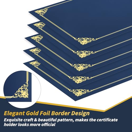 Oleitodh 150 Pcs Certificate Holders Bulk, Navy Blue Diploma Covers Gold Foil Border, Document Covers for Letter Size 8.5x11" Award Certificates, Cardstock, Document Papers, Graduation - Image 3