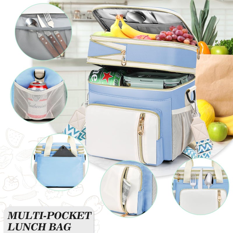 LOKASS Lunch Box for Women/Men-16L-Insulated Lunch Bag, Expandable Double-layer Leakproof Cooler Bag with Upgrade Adjustable Shoulder Strap Ideal for Work/Travel/Picnicsï¼ˆSky Blueï¼‰ - Image 2
