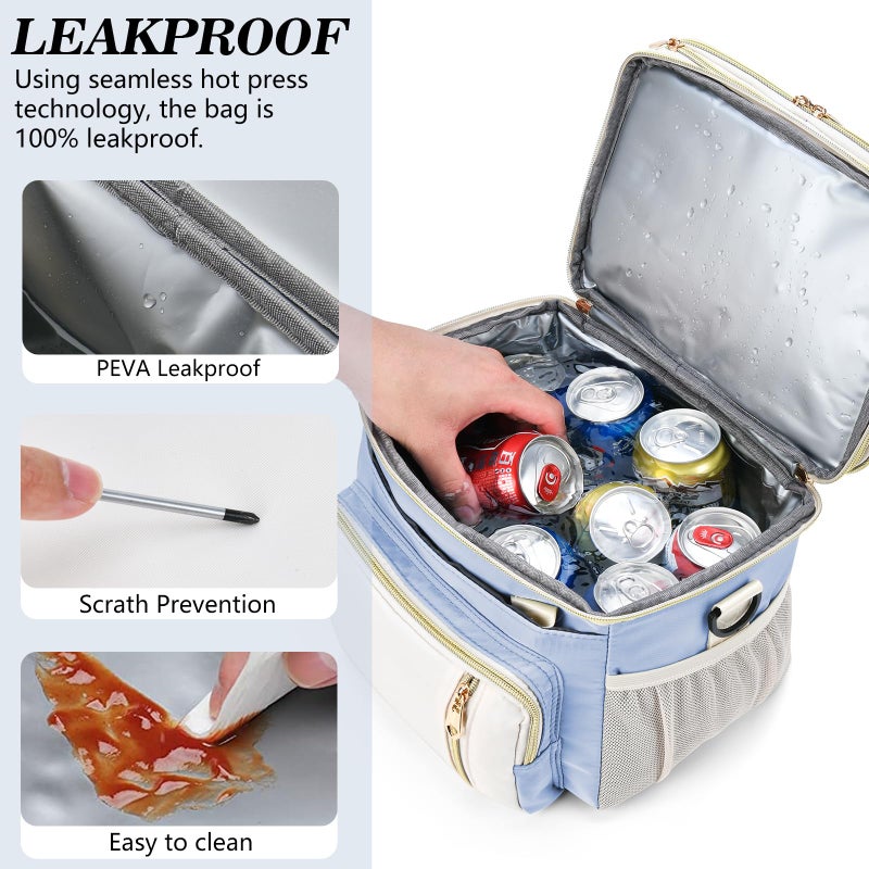 LOKASS Lunch Box for Women/Men-16L-Insulated Lunch Bag, Expandable Double-layer Leakproof Cooler Bag with Upgrade Adjustable Shoulder Strap Ideal for Work/Travel/Picnicsï¼ˆSky Blueï¼‰ - Image 4