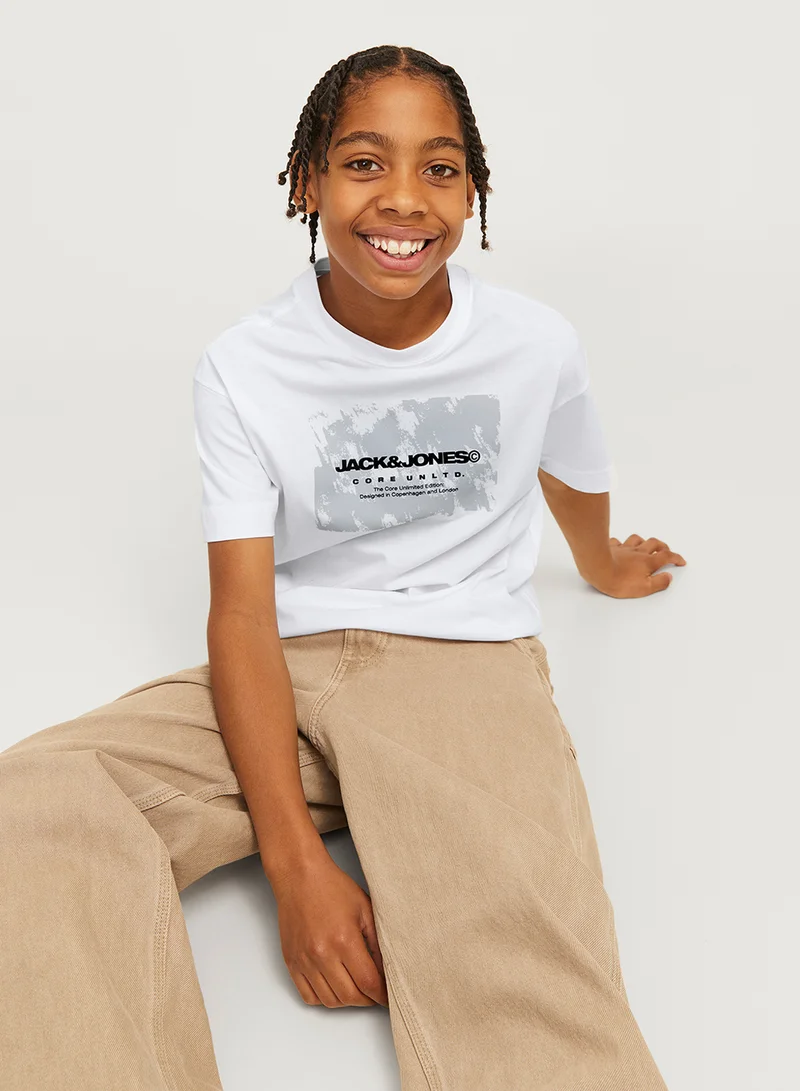 جاك وجونز جونيور Kids Logo Print Crew Neck T-Shirt