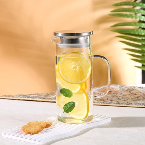 Auxmeware Glass Pitcher With Lid and Spout - Iced Tea and Beverage Pitcher for Fridge, Small Water Jug 1000ml/34oz - Image 4