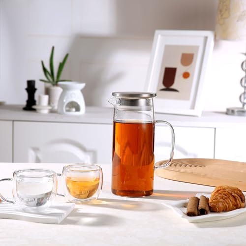 Auxmeware Glass Pitcher With Lid and Spout - Iced Tea and Beverage Pitcher for Fridge, Small Water Jug 1000ml/34oz - Image 5