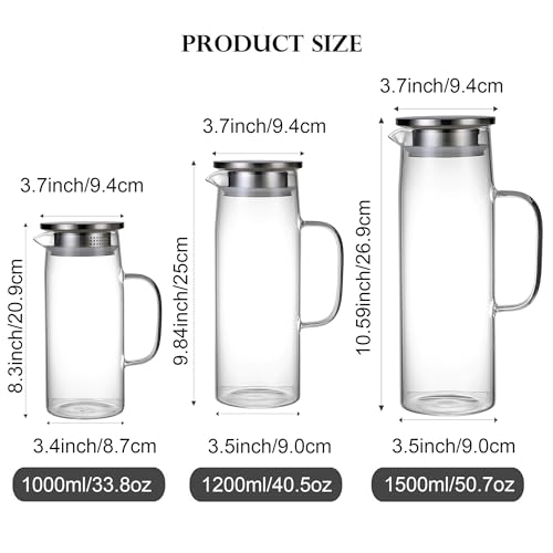 Auxmeware Glass Pitcher With Lid and Spout - Iced Tea and Beverage Pitcher for Fridge, Small Water Jug 1000ml/34oz - Image 2