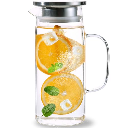 Auxmeware Glass Pitcher With Lid and Spout - Iced Tea and Beverage Pitcher for Fridge, Small Water Jug 1000ml/34oz - Image 1