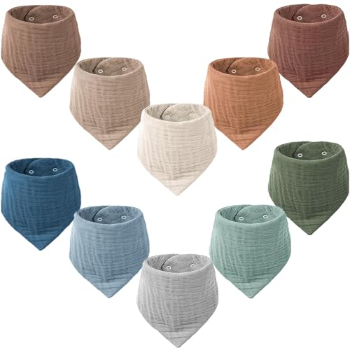 Konssy Muslin Baby Bibs 10 Pack Baby Bandana Drool Bibs 100% Cotton for Unisex Boys and Girls, Soft Absorbent Set for Teething and Drooling - Image 1