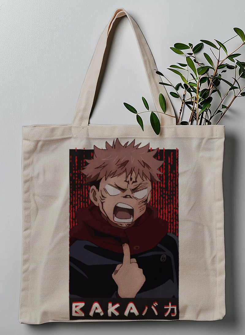 LOWHA Polyester Tote Bag with Shoulder Straps and Itadori Yuji Anime Pattern  - Image 1
