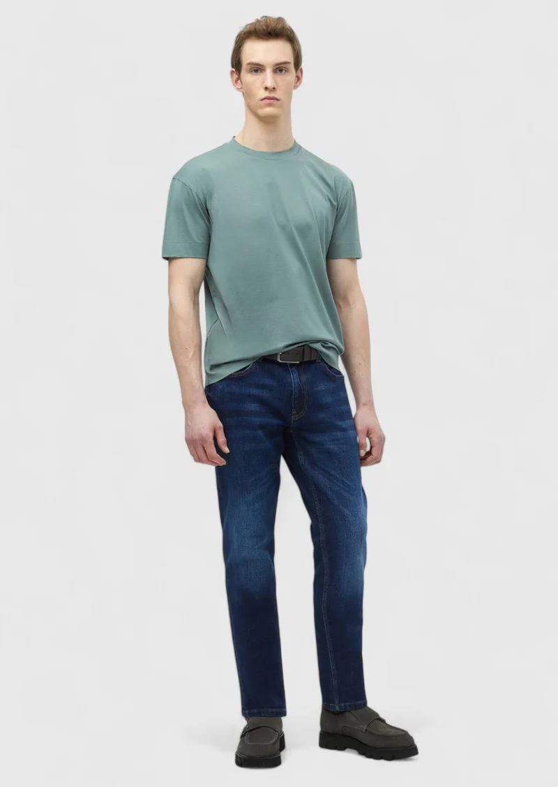 RAMSEY Reseda Green Plain Crew Neck 100% Cotton T-Shirt