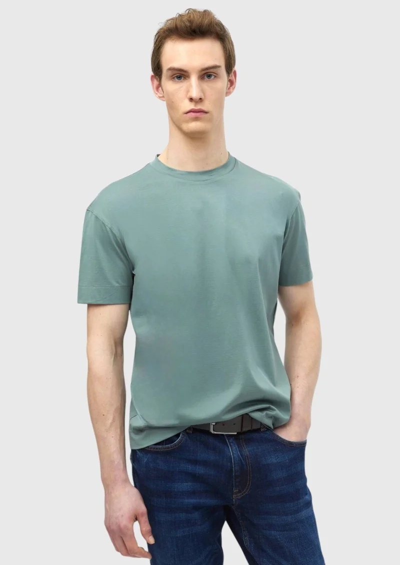 Ramsey Reseda Green Plain Crew Neck 100% Cotton T-Shirt