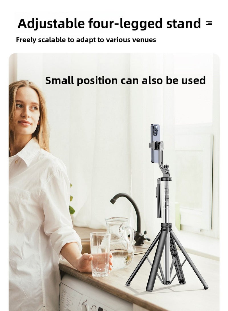 Bluetooth selfie stick with tripod stand, multi-functional portable mobile phone tripod for live streaming and photography, extendable up to 180cm, compatible with smartphones and cameras. Made of stainless steel metal rod for stability and durability. This stand is suitable for travel and video recording, compatible with various devices including iPhones, Android phones, and digital cameras.