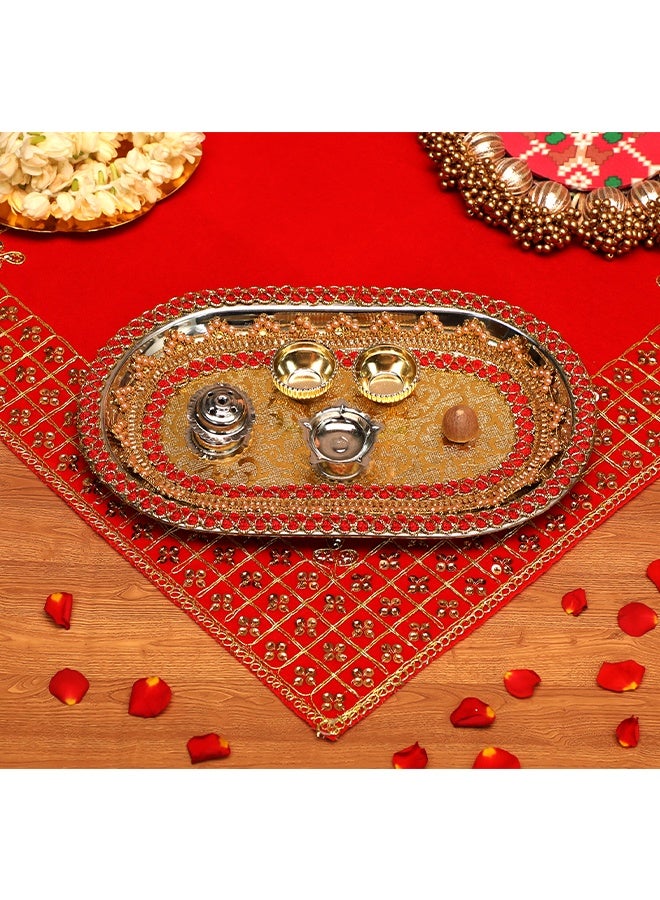 Madhoor Decorative Pooja Thali for Pooja, Aarti, Diwali, Raksha Bandhan & Religious Ceremonies, 10 Inches, 1 Piece