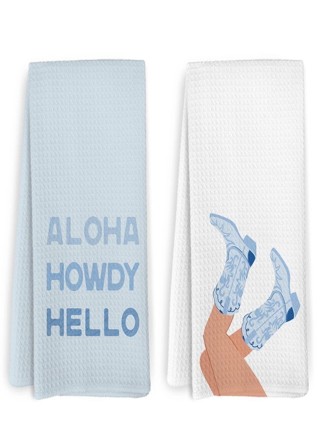 KFXHANGD Coastal Cowgirl Kitchen Towels and Dishcloths Set of 2, Western Bluey Dish Towels, Cowgirl Bathroom Decor, Aloha Howdy Hello Decorative Hand Tea Towels for Girls Bathroom Kitchen, 16×24 Inch - Image 1