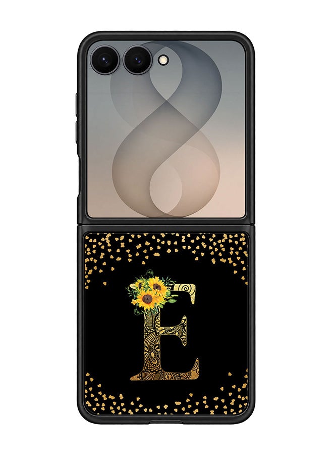 Stylizedd Rugged Case for Samsung Galaxy Z Flip8- Slim Fit Hybrid Rubber Cover Sunflower Monogram - E (Black)