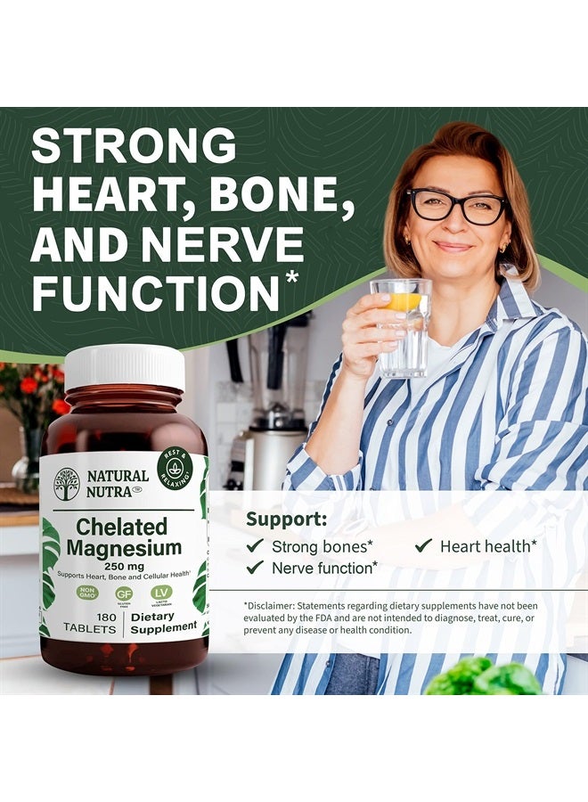 Natural Nutra Chelated Magnesium Oxide Supplement with Amino Acid Chelate for High Absorption, Promotes Healthy Bones, Dental Health, Improves Heart Health and Energy Levels, 250 mg, 180 Tablets - Image 2