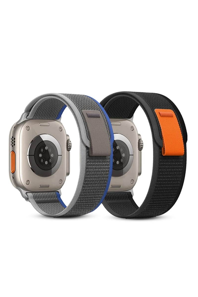 أو أوزون Trail Nylon Loop Straps (Pack of 2) For Apple Watch Band Ultra 49mm 42mm 44mm 45mm Adjustable strap for iWatch Series 8/7/6/5/4/3/2/1/SE - Black/Grey - Image 1