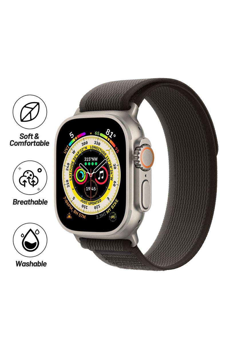 أو أوزون Trail Nylon Loop Straps (Pack of 2) For Apple Watch Band Ultra 49mm 42mm 44mm 45mm Adjustable strap for iWatch Series 8/7/6/5/4/3/2/1/SE - Black/Grey - Image 2