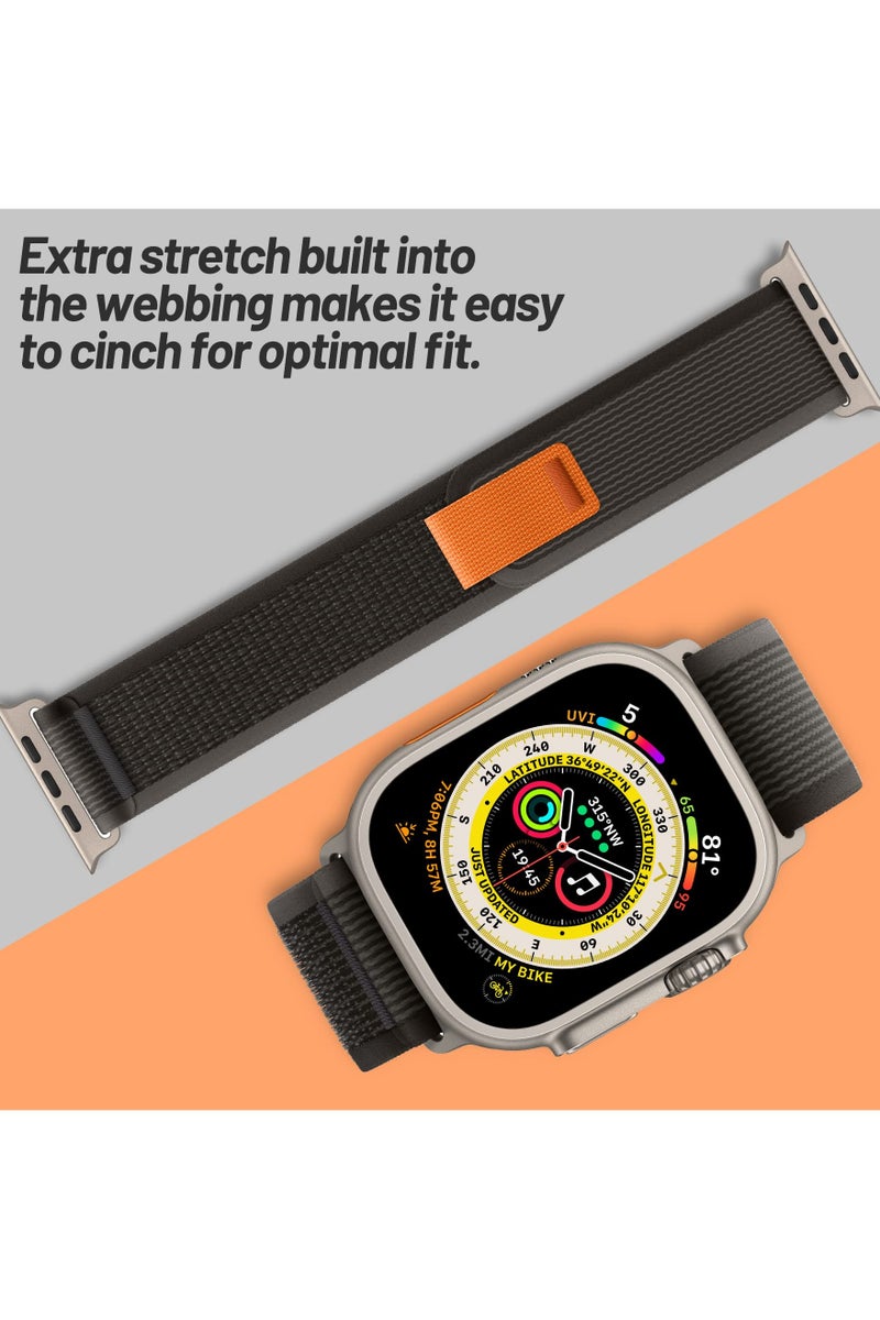 أو أوزون Trail Nylon Loop Straps (Pack of 2) For Apple Watch Band Ultra 49mm 42mm 44mm 45mm Adjustable strap for iWatch Series 8/7/6/5/4/3/2/1/SE - Black/Grey - Image 3